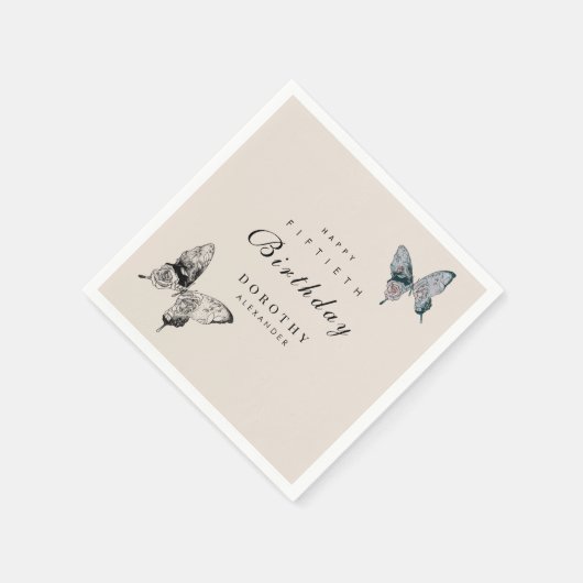 蝶モダンANYマイルストーンアダルト誕生日 スタンダードカクテルナプキン (角)