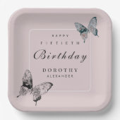 蝶モダンANYマイルストーンアダルト誕生日 ペーパープレート (正面)