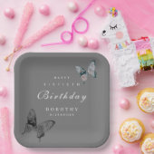 蝶モダンANYマイルストーンアダルト誕生日 ペーパープレート (パーティー)