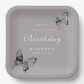 蝶モダンANYマイルストーンアダルト誕生日 ペーパープレート (正面)