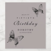 蝶モダンANYマイルストーンアダルト誕生日 ワインラベル (シングルラベル)