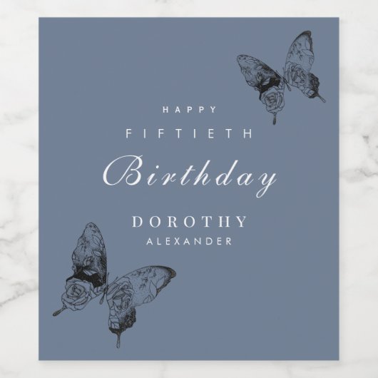 蝶モダンANYマイルストーンアダルト誕生日 ワインラベル (シングルラベル)