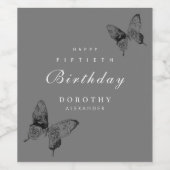 蝶モダンANYマイルストーンアダルト誕生日 ワインラベル (シングルラベル)