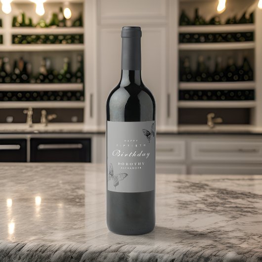 蝶モダンANYマイルストーンアダルト誕生日 ワインラベル