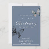 蝶モダンANYマイルストーンアダルト誕生日 招待状 (正面)