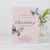 蝶モダンANYマイルストーンアダルト誕生日 招待状 (スタンド正面)