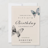 蝶モダンANYマイルストーンアダルト誕生日 招待状 (正面)