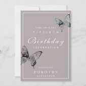 蝶モダンANYマイルストーンアダルト誕生日 招待状 (正面)