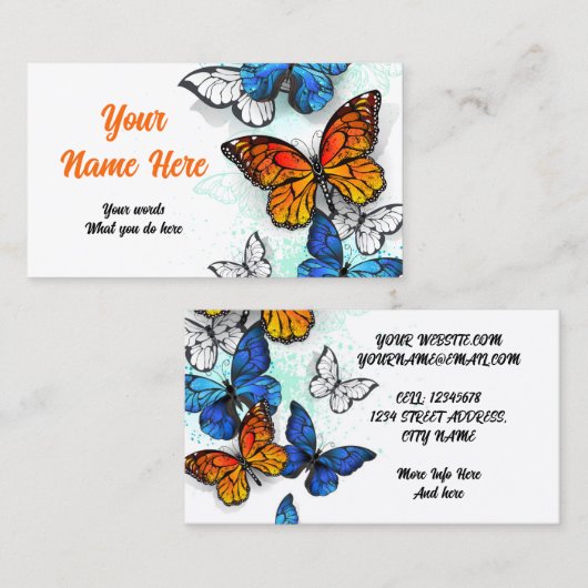 蝶モルフォと(昆虫)オオカバマダラ、モナーク 名刺 (正面/裏面)