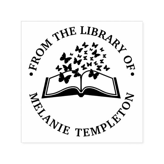蝶ライブラリのブック名を付けたブック セルフインキングスタンプ (デザイン)