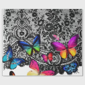 蝶ラッピング紙付き黒レース模様 ラッピングペーパー (フラット)