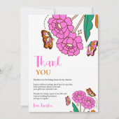 蝶ラバーピンクフローラスクリプトブライダル サンキューカード (正面)