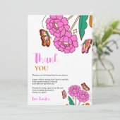 蝶ラバーピンクフローラスクリプトブライダル サンキューカード (スタンド正面)