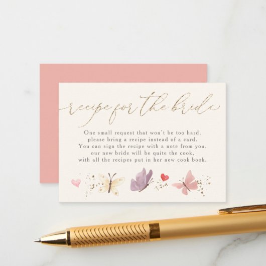 蝶レシピフォーザブライドブライダルシャワー エンクロージャーカード (正面/裏面インサイチュ)