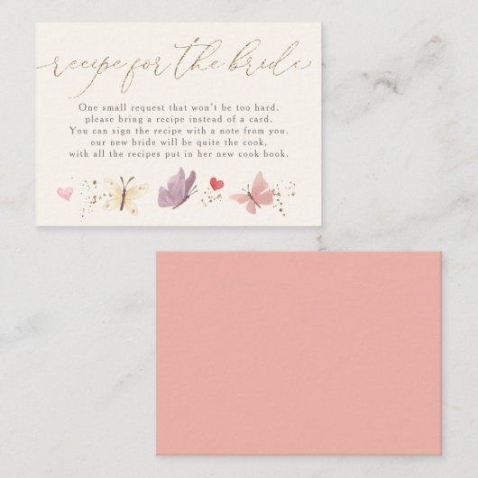 蝶レシピフォーザブライドブライダルシャワー エンクロージャーカード (正面/裏面)