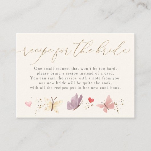 蝶レシピフォーザブライドブライダルシャワー エンクロージャーカード (正面)
