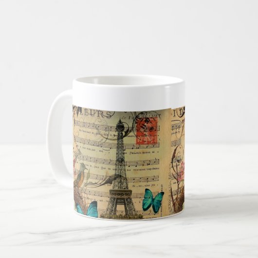 蝶ロビンの鳥の巣のパリ青いエッフェル塔 コーヒーマグカップ (正面左)
