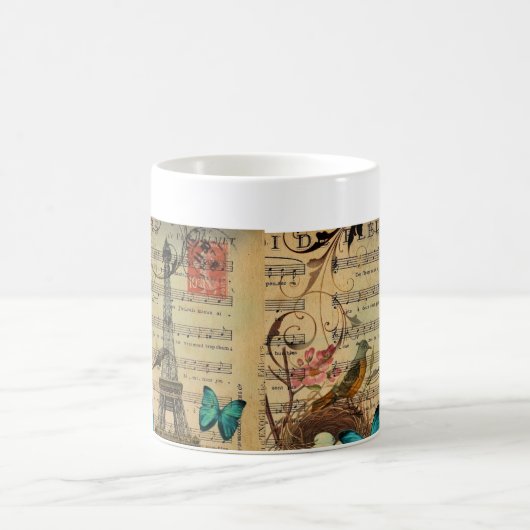 蝶ロビンの鳥の巣のパリ青いエッフェル塔 コーヒーマグカップ (中央)