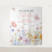 蝶ワイルドフラワーブライダルシャワーバックドロップ タペストリー (正面)