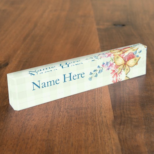 蝶ヴィンテージの花柄 デスクネームプレート (側面)