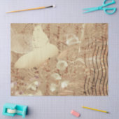 蝶ヴィンテージアンティークフローラセピアスクリプト 薄葉紙 (クラフト)