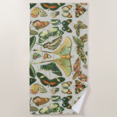 蝶ヴィンテージアンティーク蝶アート ビーチタオル (正面)