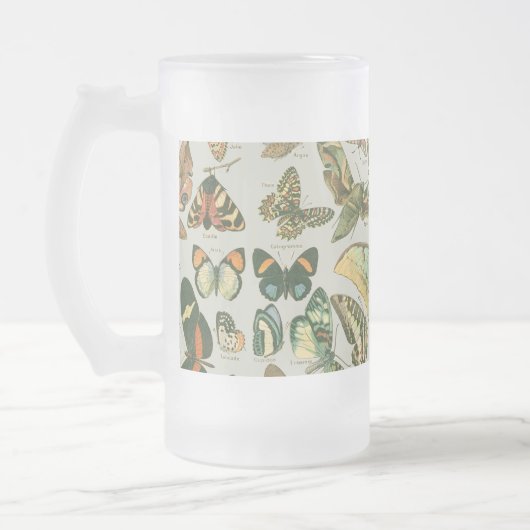 蝶ヴィンテージアンティーク蝶アート フロストグラスビールジョッキ (左)