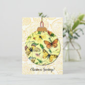 蝶ヴィンテージスタイルクリスマスオーナメントカード サンキューカード (スタンド正面)