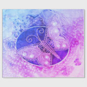 蝶ヴィンテージロマンチックな紫ピンクのデコパージュ ラッピングペーパー (フラット)