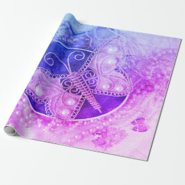 蝶ヴィンテージロマンチックな紫ピンクのデコパージュ ラッピングペーパー