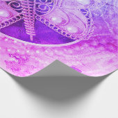 蝶ヴィンテージロマンチックな紫ピンクのデコパージュ ラッピングペーパー (角)