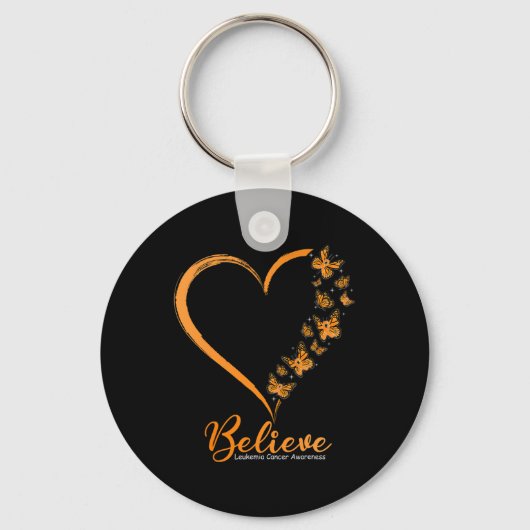 蝶信じ白血病認識度オレンジリボン キーホルダー (正面)