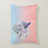 蝶及びアジサイの花の水彩画 アクセントクッション (正面(垂直))