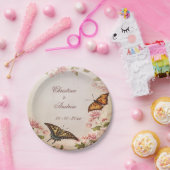 蝶及びヴィンテージのアーモンドの花の婚約 ペーパープレート (パーティー)