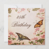 蝶及びヴィンテージのアーモンドの花の第35誕生日 招待状 (正面)