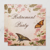 蝶及びヴィンテージのアーモンドの花の退職 招待状 (正面/裏面)