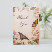 蝶及びヴィンテージのアーモンドの花は感謝していしています サンキューカード (スタンド正面)