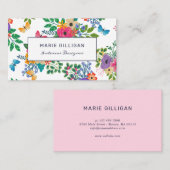 蝶及び花の鮮やかな花パターン 名刺 (正面/裏面)