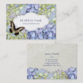 蝶及び青いアジサイの花の名刺 名刺 (正面/裏面)