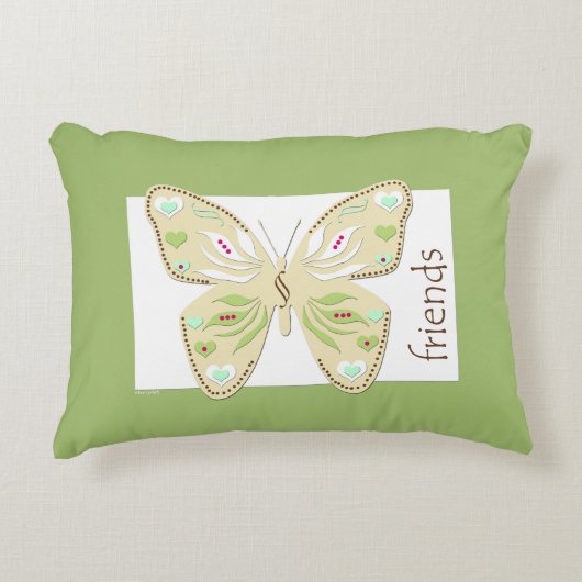 蝶友人のアクセントの枕アボカドおよびベージュ色 アクセントクッション (正面)