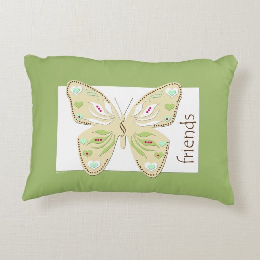 蝶友人のアクセントの枕アボカドおよびベージュ色 アクセントクッション (裏面)