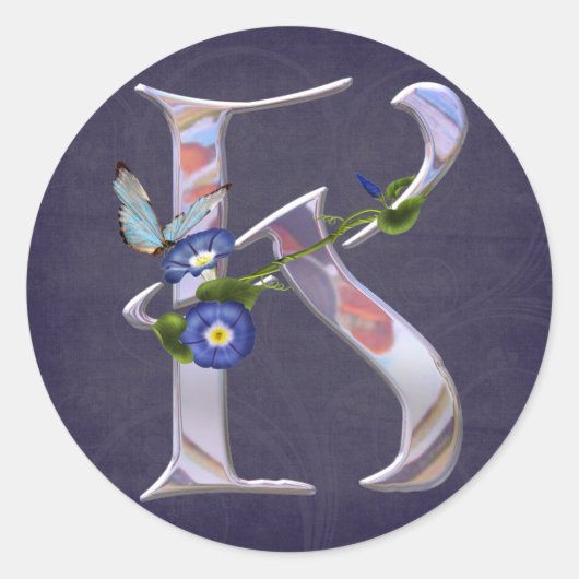 蝶大切イニシャルK ラウンドシール (正面)