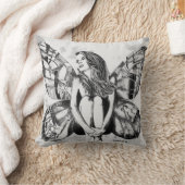 蝶女性枕、ファンタジーの妖精の枕、芸術 クッション (ブランケット)
