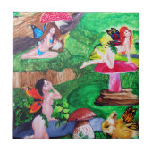 蝶妖精の水彩画の絵画のタイル タイル (正面)