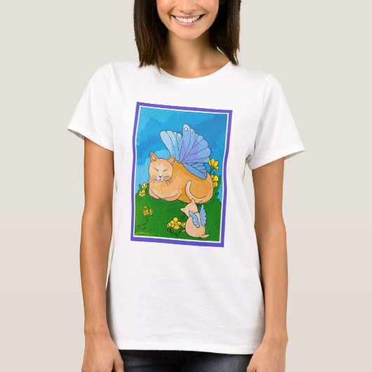 蝶妖精猫及び子ネコ Tシャツ (正面)