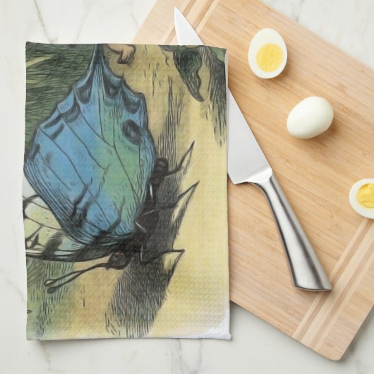 蝶小妖精や小人アートワークかわいい小人蝶 キッチンタオル (四つ折り)