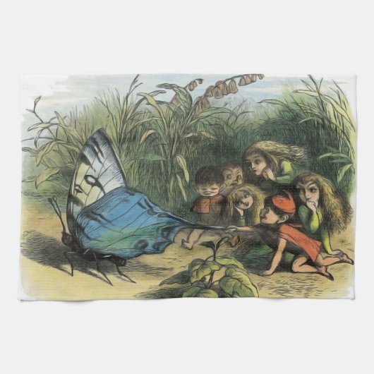 蝶小妖精や小人アートワークかわいい小人蝶 キッチンタオル (横)