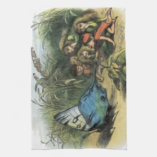 蝶小妖精や小人アートワークかわいい小人蝶 キッチンタオル (縦)