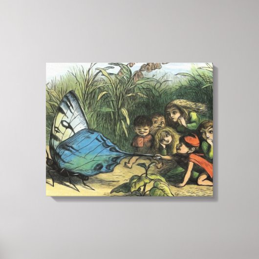 蝶小妖精や小人アートワークかわいい小人蝶 キャンバスプリント (正面)