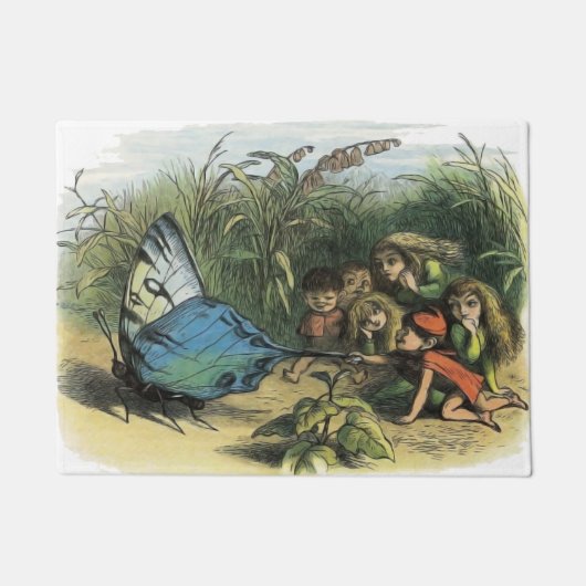 蝶小妖精や小人アートワークかわいい小人蝶 ドアマット (正面)